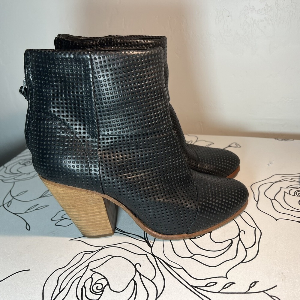 Rag & Bone Women's 39 = US 9 Newbury Perforated Leather Ankle Booties Black